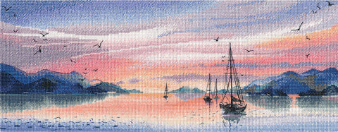 Kryželiu siuvinėjimo rinkinys „Rožinis vakaras“ 37×15 cm