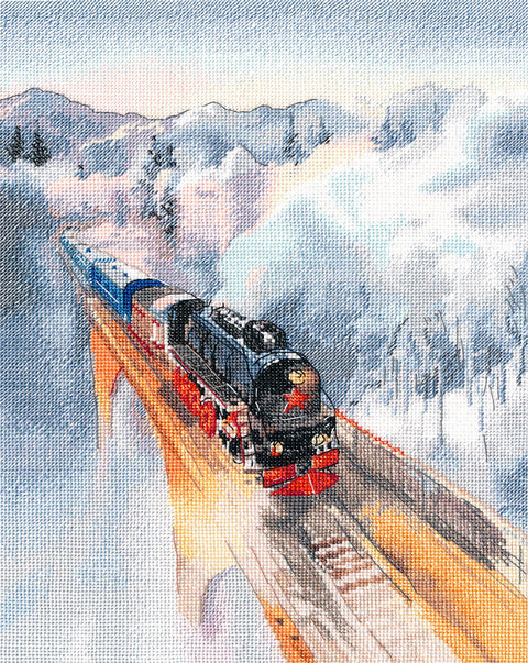 Nostalgiškas kryželių siuvinėjimo rinkinys „Retro traukinys“ 22×30 cm