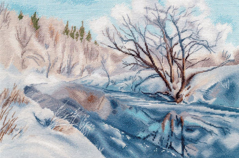 Siuvinėjimo kryželiu rinkinys „Vasaris žydrynėje“ 34×24 cm S1710