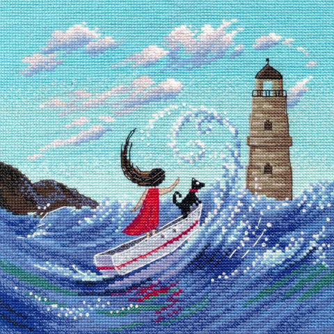 Siuvinėjimo rinkinys kryželiu „Ant bangų“ 18×18 cm jūros motyvas