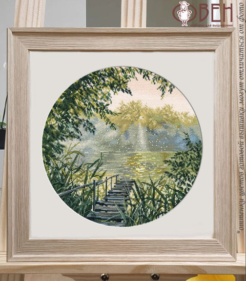 Siuvinėjimo kryželiu rinkinys „Aušros tyla“ 25×25 cm
