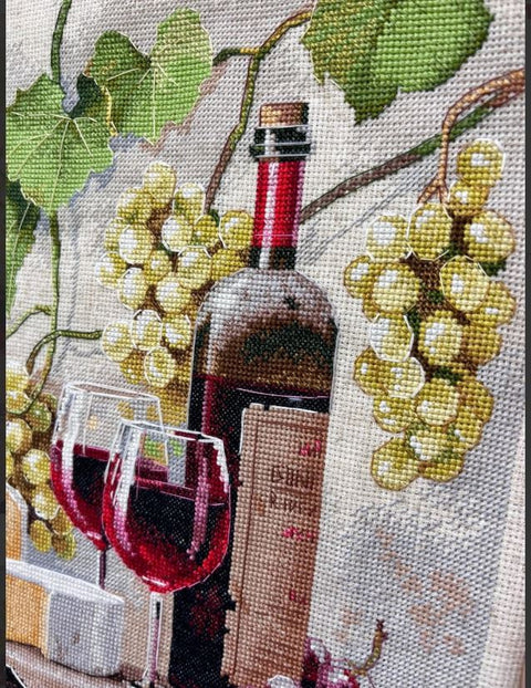 Siuvinėjimo kryželiu rinkinys „Natiurmortas su vynu“ 25×32 cm