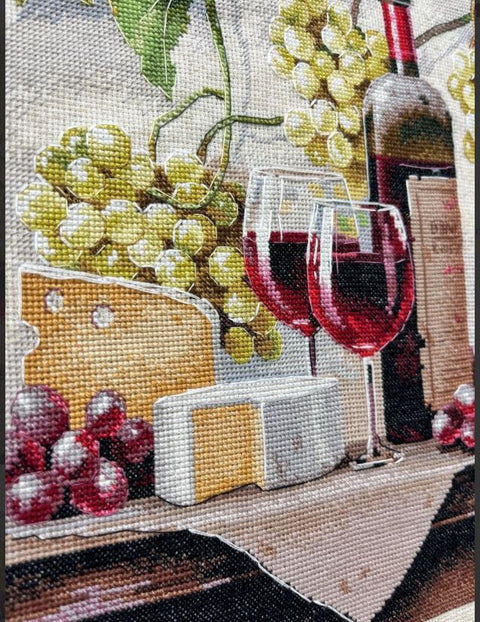 Siuvinėjimo kryželiu rinkinys „Natiurmortas su vynu“ 25×32 cm