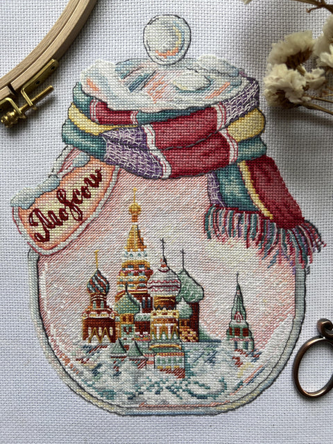 Kryželių siuvinėjimo rinkinys „Maskva butelyje“, Aida 16 ct, 30 spalvų, 18x23 cm