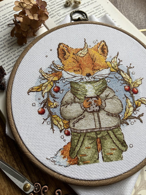 Siuvinėjimo rinkinys kryželiu „Rudeniška kava“, 15×16,5 cm – jauki dovana