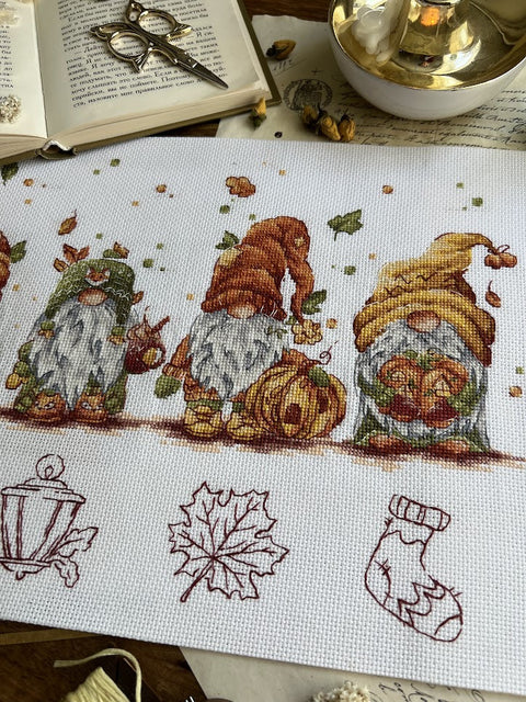 Rudeniniai nykštukai siuvinėjimo kryželiu rinkinys 32x21,5 cm