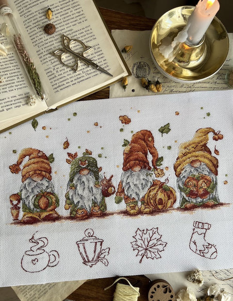 Rudeniniai nykštukai siuvinėjimo kryželiu rinkinys 32x21,5 cm
