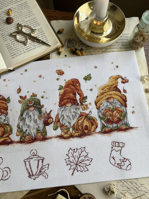 Rudeniniai nykštukai siuvinėjimo kryželiu rinkinys 32x21,5 cm