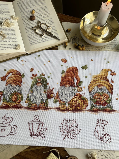 Rudeniniai nykštukai siuvinėjimo kryželiu rinkinys 32x21,5 cm