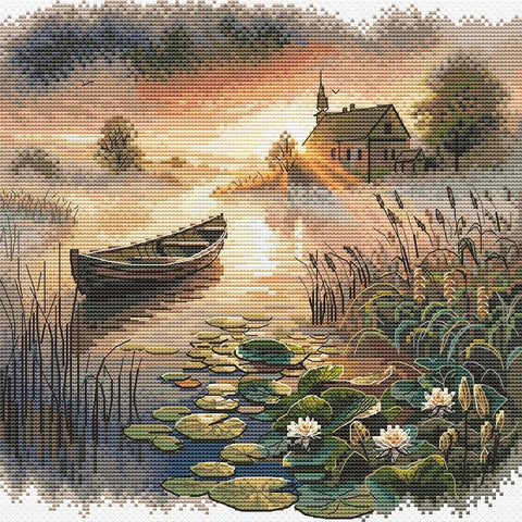 Kryželiu siuvinėjimo rinkinys „Pirmieji spinduliai“ 21,5x21,5 cm SANP-73