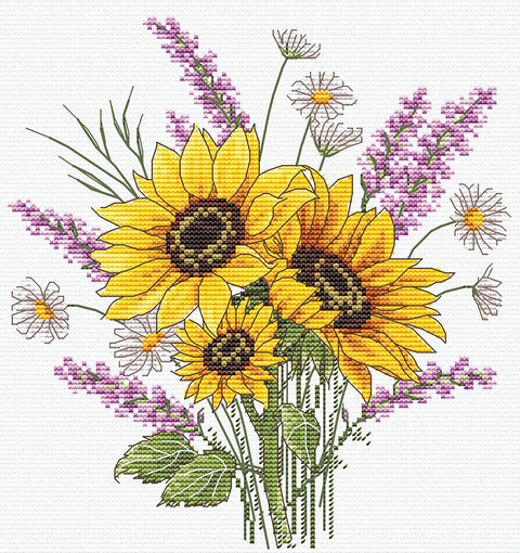 Siuvinėjimo kryželiu rinkinys „Saulėgrąžos“ 16,5x18,5 cm SANP-76