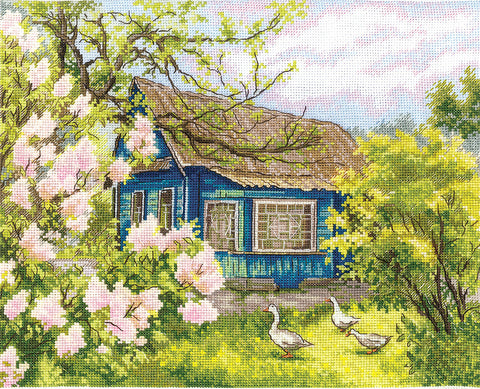 Siuvinėjimo kryželiu rinkinys „Alyvos prie namo“, 28×22,2 cm