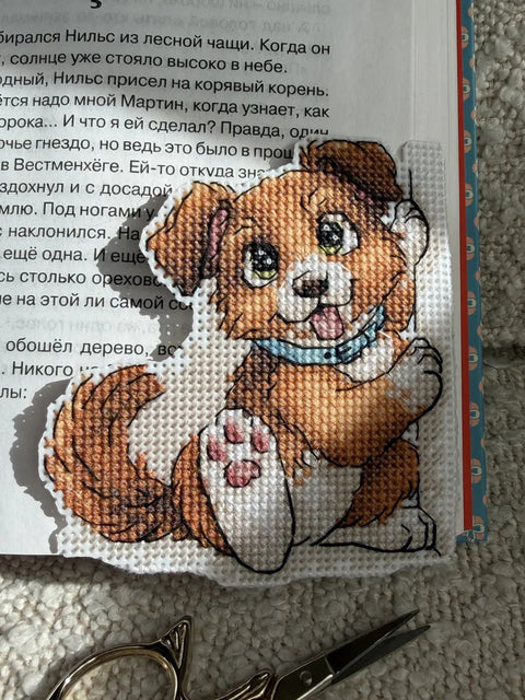 Kryželių siuvinėjimo rinkinys skirtukui „Draugas“, 9×9,5 cm, plastikinė drobė 14 ct