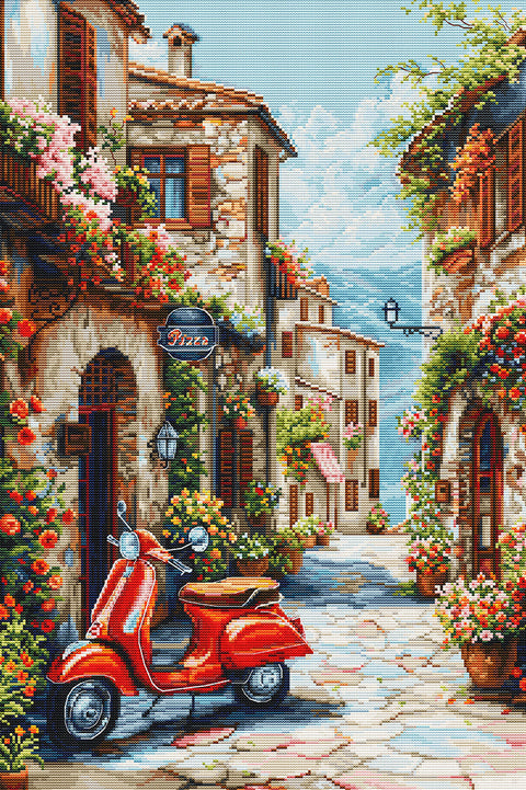 Siuvinėjimo kryželiu rinkinys „Italija gėlių aromate“, 32×48 cm