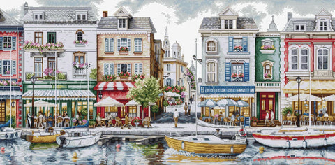 Siuvinėjimo kryželiu rinkinys „Quayside“ paveikslas 64x32 cm SBU5103