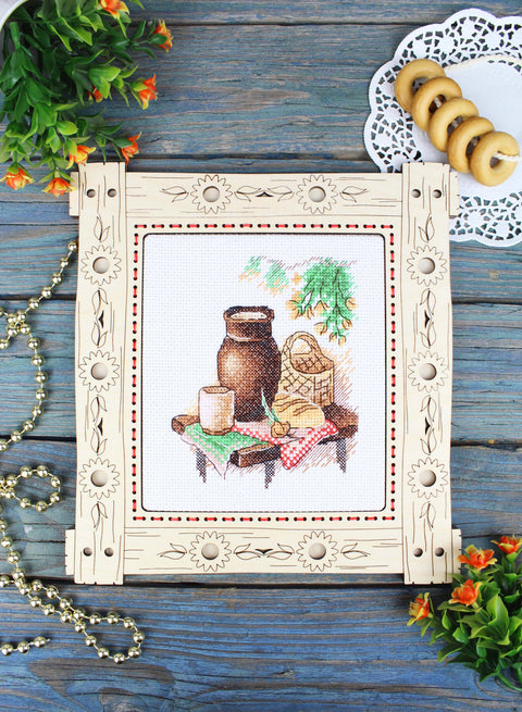 Žavingas siuvinėjimo kryželiu rinkinys „Paprasti pietūs“ 13×11 cm