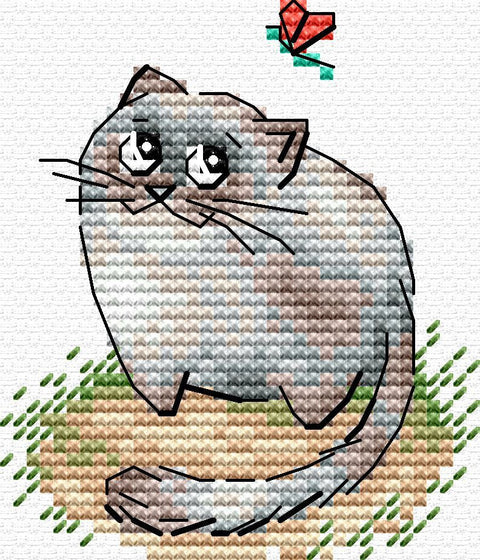 Siuvinėjimo rinkinys kryželiu „Gudrus katinas“ 8x7 cm