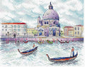 drobė "Venecija" su gondolomis, pasteliniai mėlyni–violetiniai tonai, horizontali kompozicija, 60×40 cm variantas