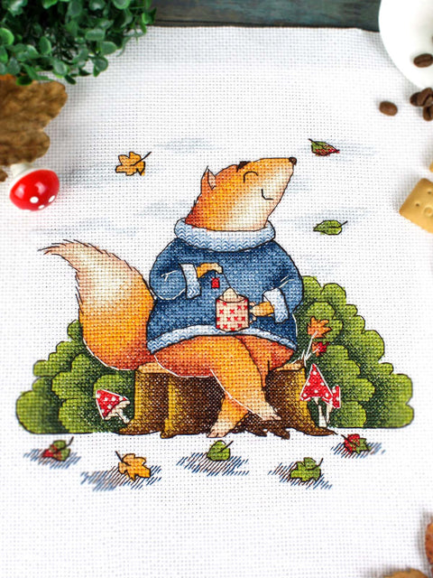 Rinkinys siuvinėjimui kryželiu „Rudens poilsis“ 18x19 cm paveikslas