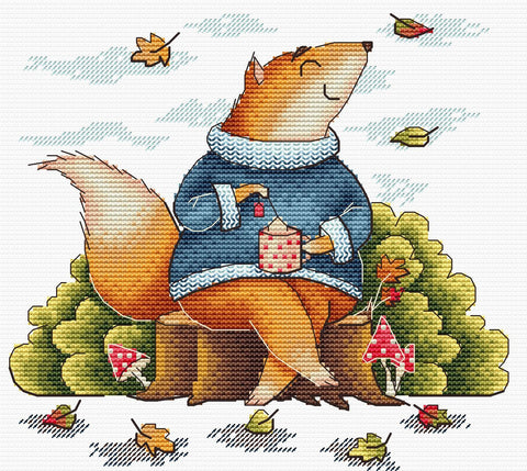 Rinkinys siuvinėjimui kryželiu „Rudens poilsis“ 18x19 cm paveikslas