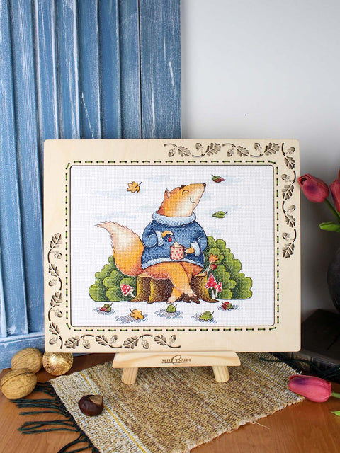 Rinkinys siuvinėjimui kryželiu „Rudens poilsis“ 18x19 cm paveikslas
