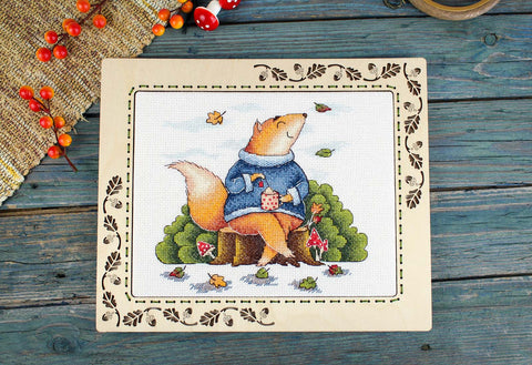 Rinkinys siuvinėjimui kryželiu „Rudens poilsis“ 18x19 cm paveikslas