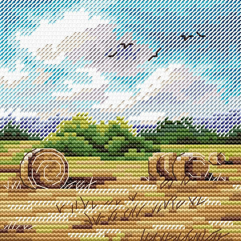 Kryželiu siuvinėjimo rinkinys „Kaimo platybės“, 11×11 cm