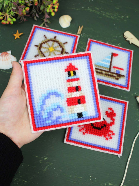 Siuvinėjimo kryželiu rinkinys „Jūros šauksmas“ 4 paveikslai 10,6 cm