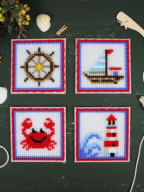 Siuvinėjimo kryželiu rinkinys „Jūros šauksmas“ 4 paveikslai 10,6 cm