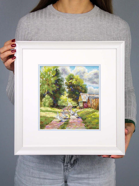 Kryželiu siuvinėjimo rinkinys „Miško kelias“ 22x20 cm gamtos peizažas
