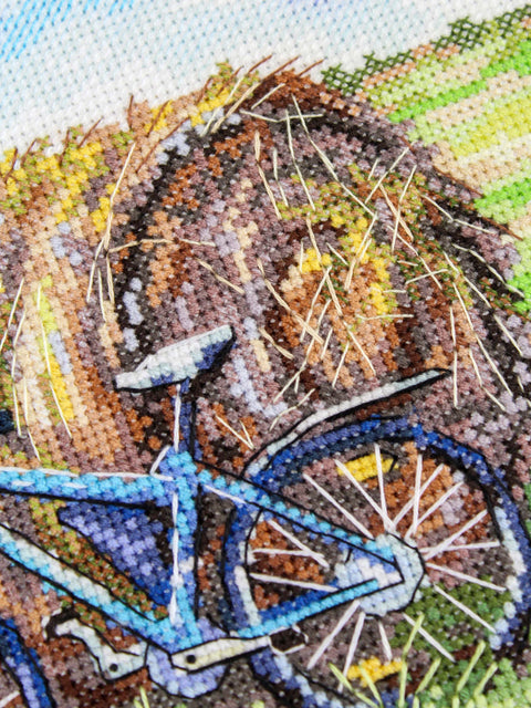 Siuvinėjimo kryželiu rinkinys „Dviračio kelionė“ 15×20 cm