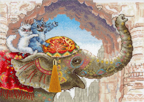 Siuvinėjimo kryželiu rinkinys „Katė ant dramblio“ 25x20 cm