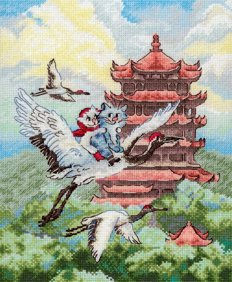 Kryželiu siuvinėjimo rinkinys „Skrydis“ su kate, 25x20 cm
