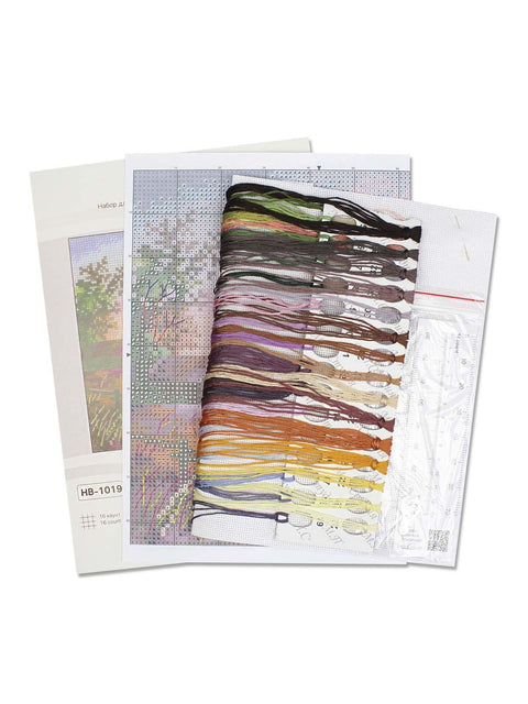 Siuvinėjimo rinkinys kryželiu „Gamtos harmonija“ 14x14 cm, miško peizažas