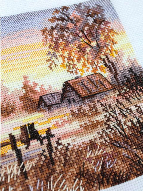 Siuvinėjimo kryželiu rinkinys „Kaimo romantika“ 14×14 cm