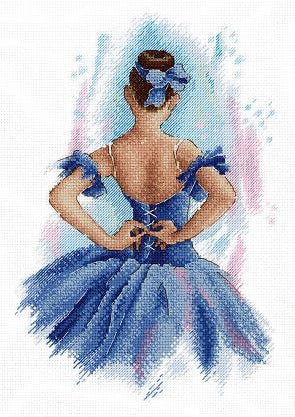 Baleto iliustracija mėlynu tutu, matoma iš nugaros su rankomis suformuota širdimi — 30×40 cm plakatas interjerui
