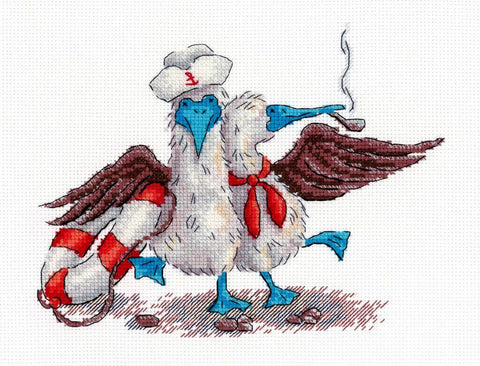 Siuvinėjimo rinkinys kryželiu „Laimingi jūreiviai“ 14x17 cm SNV-896