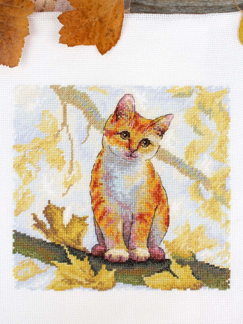Kryželiu siuvinėjimo rinkinys „Pūkuota ryža katė“ 19x19 cm SNV-908
