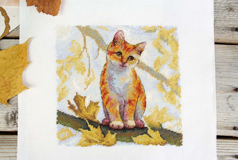 Kryželiu siuvinėjimo rinkinys „Pūkuota ryža katė“ 19x19 cm SNV-908
