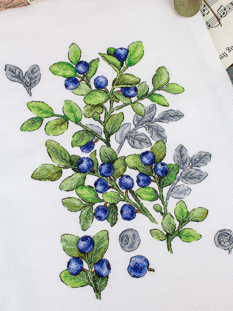 Siuvinėjimo kryželiu rinkinys „Mėlynės“ 28x20 cm, 16 ct drobė