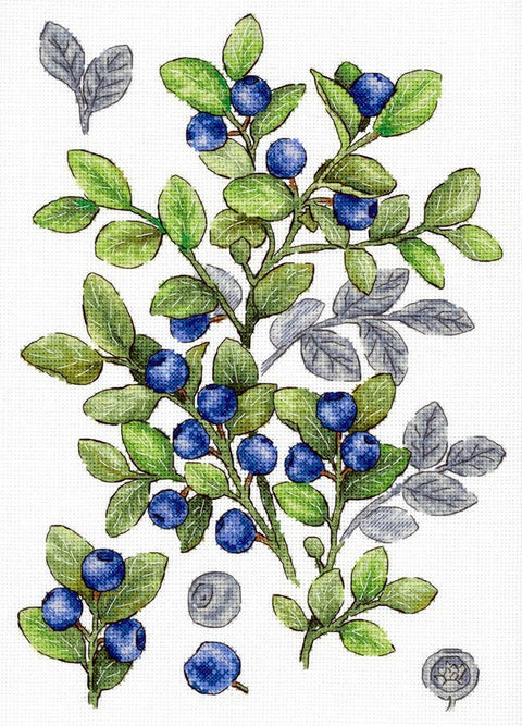Siuvinėjimo kryželiu rinkinys „Mėlynės“ 28x20 cm, 16 ct drobė