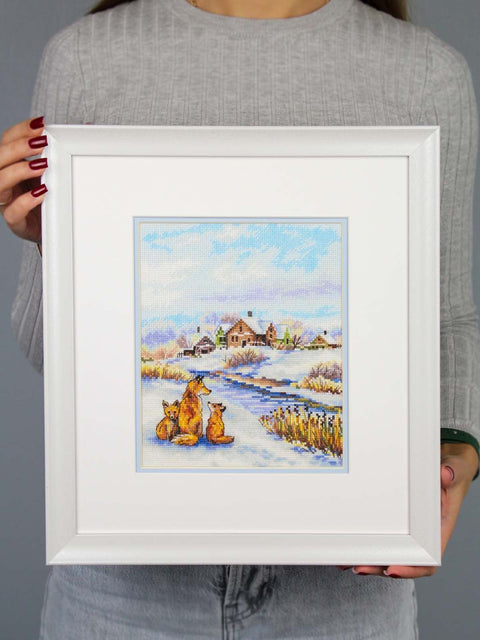 Siuvinėjimo kryželiu rinkinys „Raudonoji šeima“ 20x16 cm
