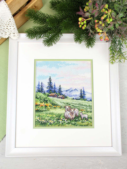 Kryželių siuvinėjimo rinkinys „Alpinės pievos“ 20x16 cm SNV-935