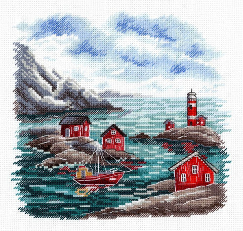 Kryželiu siuvinėjimo rinkinys „Skandinaviška pakrantė“ 16x16 cm