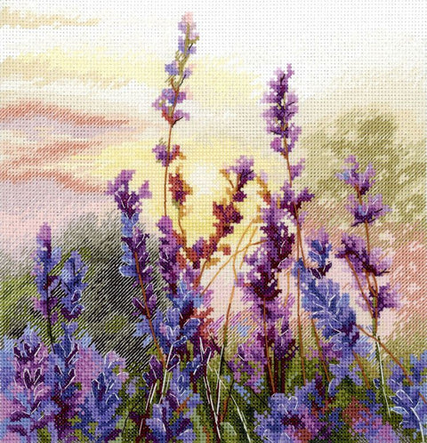 Kryželiu siuvinėjimo rinkinys „Žydinti levanda“, 20x20 cm
