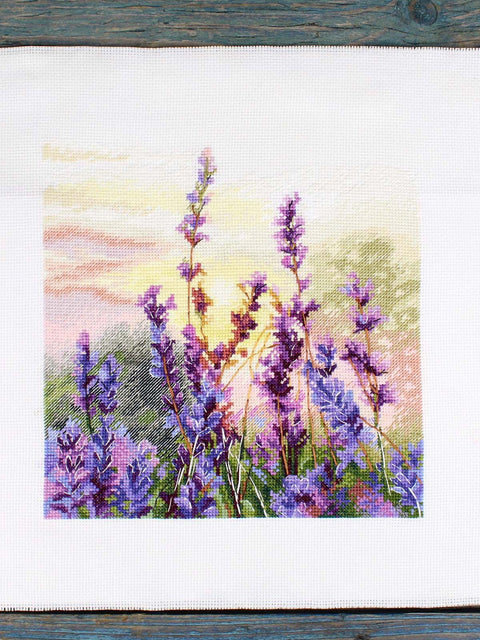 Kryželiu siuvinėjimo rinkinys „Žydinti levanda“, 20x20 cm