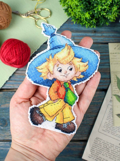 Siuvinėjimo rinkinys kryželiu „Nežiniukas“ vaikams, 13×9 cm