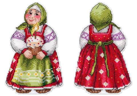 Velykinis siuvinėjimo rinkinys „Močiutė su pyragu“ 16×10 cm