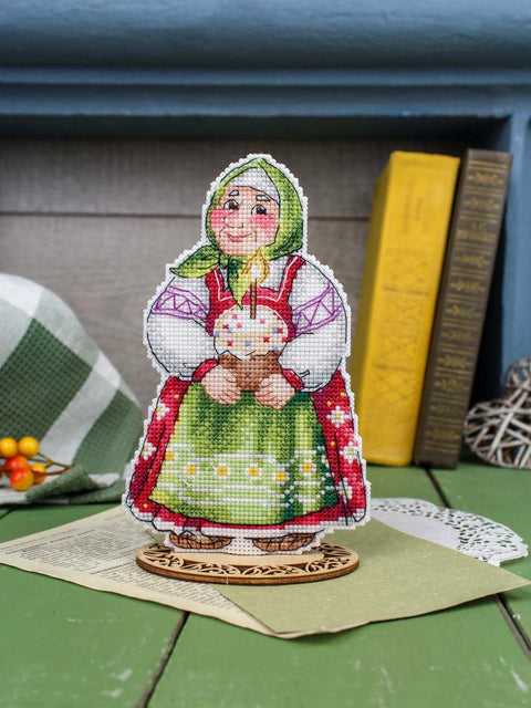 Velykinis siuvinėjimo rinkinys „Močiutė su pyragu“ 16×10 cm