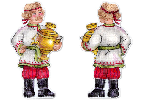 Velykinis siuvinėjimo rinkinys kryželiu „Šventinis samovaras“, 17x9 cm